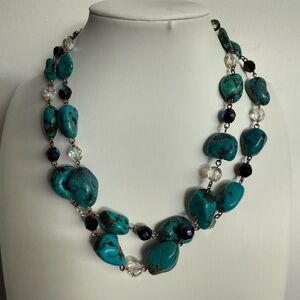 Vintage 925 Turquoise and Faceted Beaded Choker Necklace